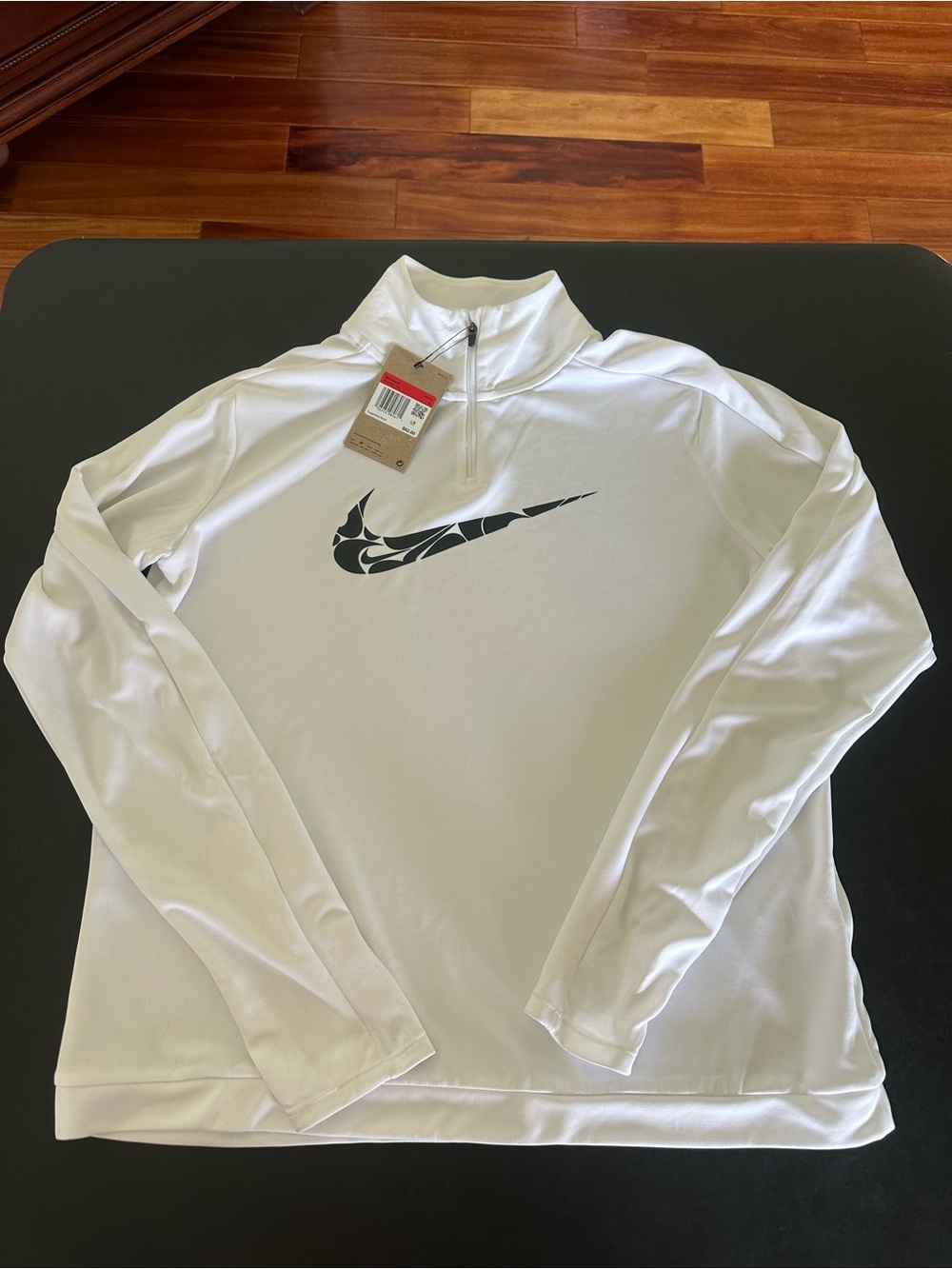 Nike Women’s White Dri-FIT Long Sleeve Running Top with Black Swoosh Large